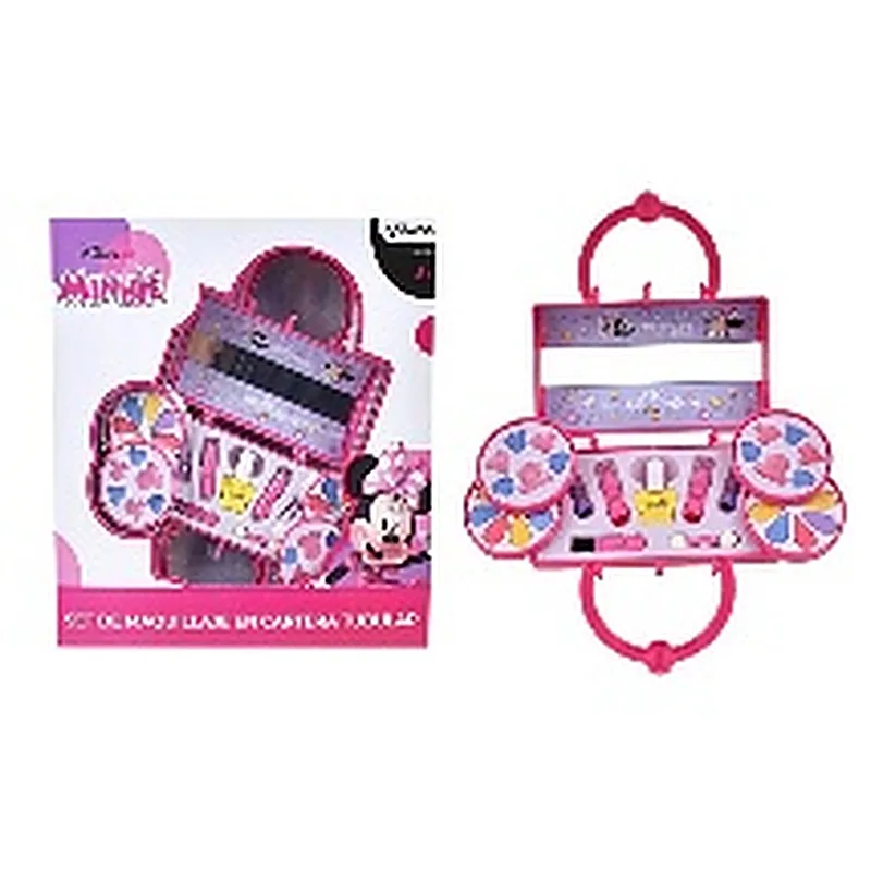MINNIE SET COSMETICOS CARTERA DE MANO TUBULAR TRES PISOS Y ESPEJO